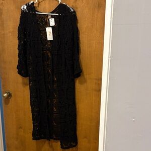 559. Raj Black Crochet Long Kimono Cardigan